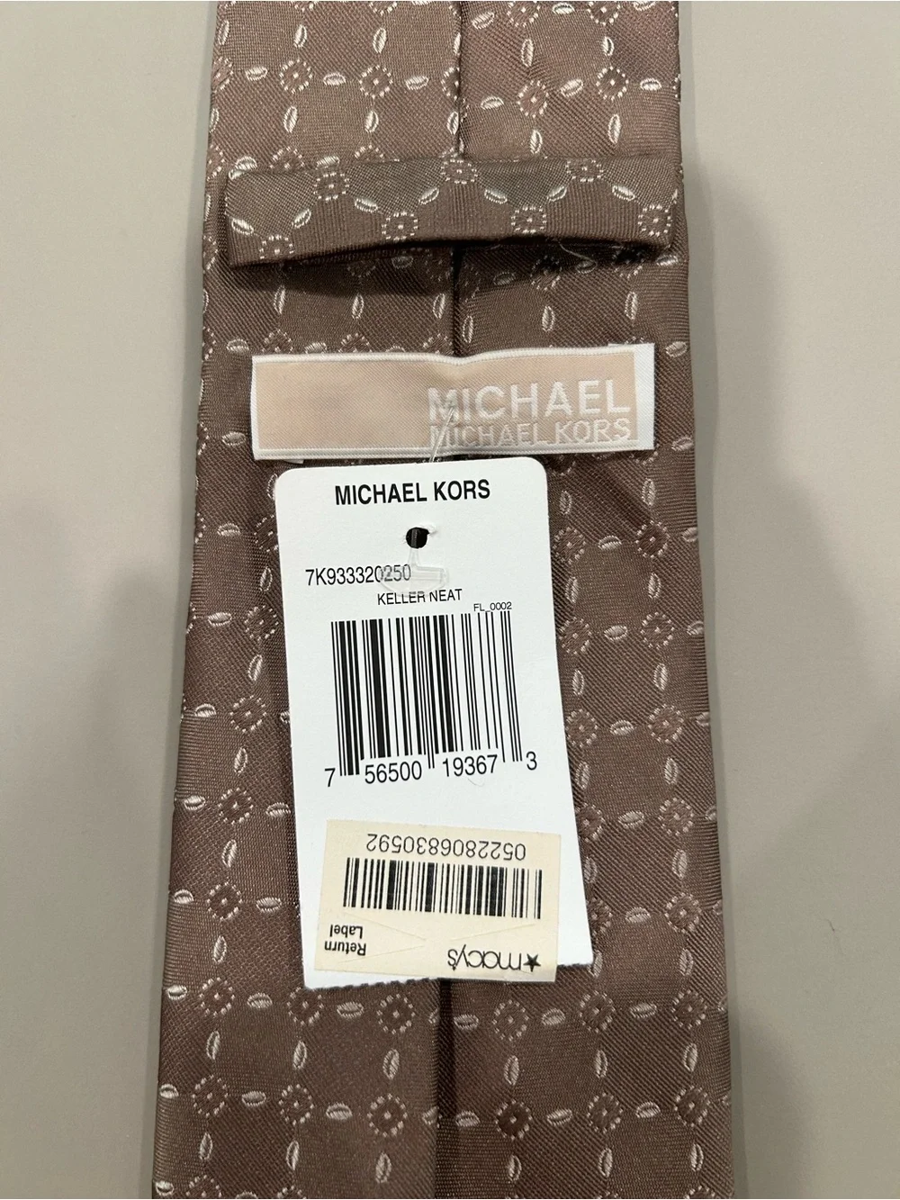 Michael Kors Taupe Silk Tie with Subtle Geometric Motif